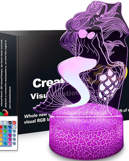 Mermaid Night Light,Gifts for Girls, 3D Illusion Lamp,Kids Bedside Lamp,16 Color Change Decor Lamp with Remote & Smart Touch, Gifts for Christmas Birthday - LeafyLoom