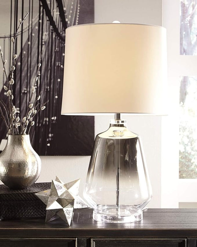 Signature Design by Ashley Jaslyn Ombre 28" Glass Table Lamp with White Shade, Silver Finish - LeafyLoom