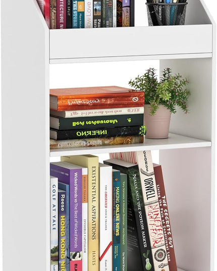 3-Tier Mobile Bookshelf, White Bookcase with Wheels, Rolling File Holder Desk File Book Organizer for Home Office Living Room School - LeafyLoom
