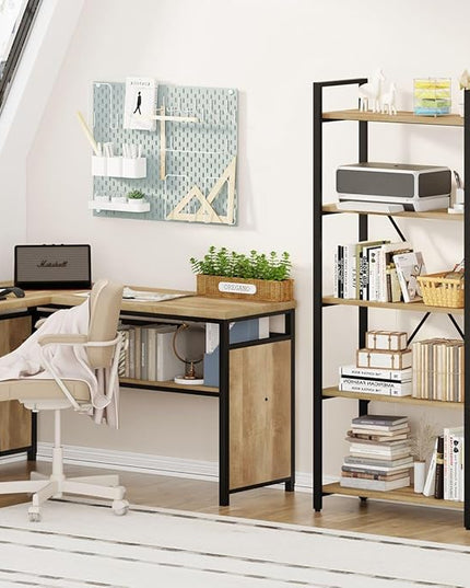 FATORRI 5 Tier Bookshelf, Industrial Wood and Metal Book Shelves for Display, Tall Etagere Bookcase and Rustic Shelving Unit (Rustic Oak) - LeafyLoom