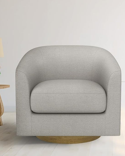 MUUEGM Accent Chair with Arms, 360 Degree Swivel Accent Chair with Wood Base, Modern Barrel Chair for Living Room, Bedroom, Waiting Room, Fully Assembled,Performance Fabric in Light Grey - LeafyLoom