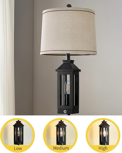 63" Floor Lamps for Living Room Bedside Nightstand Lamp All Black Tall Standing Lamp for Home Decor Bedroom Reading Lamp Farmhouse Rustic Bed Lights with 2 Light Sources (2 Bulbs) - LeafyLoom