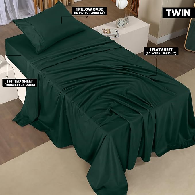 Utopia Bedding Twin Bed Sheets Set - 3 Piece Bedding - Brushed Microfiber - Shrinkage and Fade Resistant - Easy Care (Twin, Emerald) - LeafyLoom