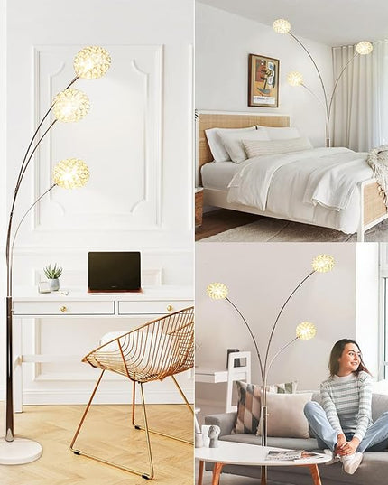 Depuley 3-Light Modern LED Floor Lamp, Adjustable Metal Tall Standing Lamps with Marble Base, Dimmable Arc Floor Lamp with Flexible Rotating Lights for Living Room, Bedroom(Silver, G9 Bulbs Included) - LeafyLoom