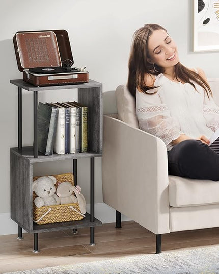 3 Tier Modern Bookshelf, S-Shaped Bookcase,Small Book Shelf for Small Spaces, Unique Bookshelf for Storage Organizer Living Room Bedroom Home Office, Grey - LeafyLoom