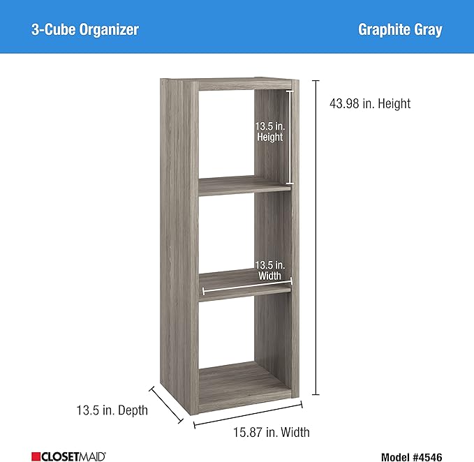 ClosetMaid 4546 Decorative Open Back 3-Cube Storage Organizer, Graphite Gray - LeafyLoom
