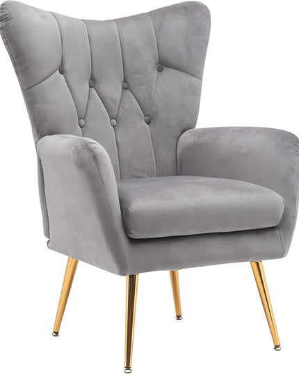 US Pride Furniture Modern Accent Chair with Ergonomic High Wingback, Microfiber Upholstered Armchair with Metal Legs for Living Room, Bedroom, Office or Vanity, Grey - LeafyLoom