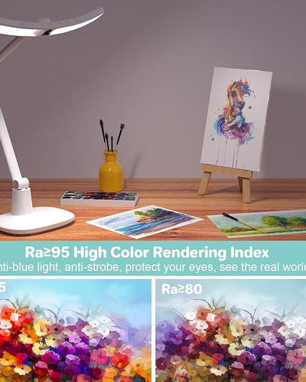 LED Desk Lamp for Home Office, Touch Desk Light Eye-Caring Table Lamp Dimmable with Monitor Sensor Adjustable Swing Arm Desk Lamp for Working Studying Reading Study Ultrawide Bright - LeafyLoom