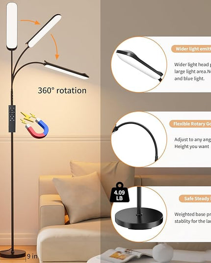 [2024 New] Frideko LED Floor Lamp, 18W 1800LM Super Bright Floor Light with Remote & Touch Control, Dimmable Timing 4 Colors Eye Caring Reading Light, Gooseneck Modern Standing Lamp for Living Room - LeafyLoom