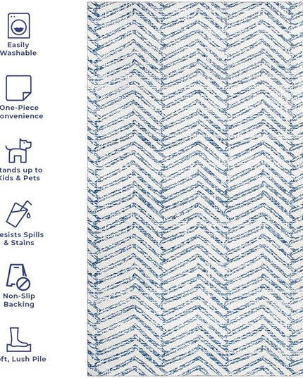 nuLOOM Rosanne Machine Washable Geometric Ultra Thin Area Rug, 5x8, Blue - LeafyLoom