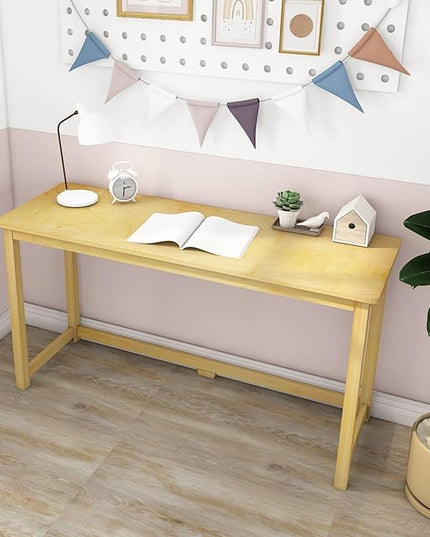 Max & Lily Solid Wood Desk, 55 Inches, Natural - LeafyLoom