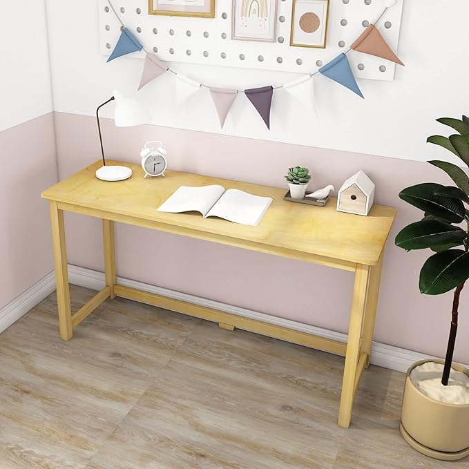 Max & Lily Solid Wood Desk, 55 Inches, Natural - LeafyLoom