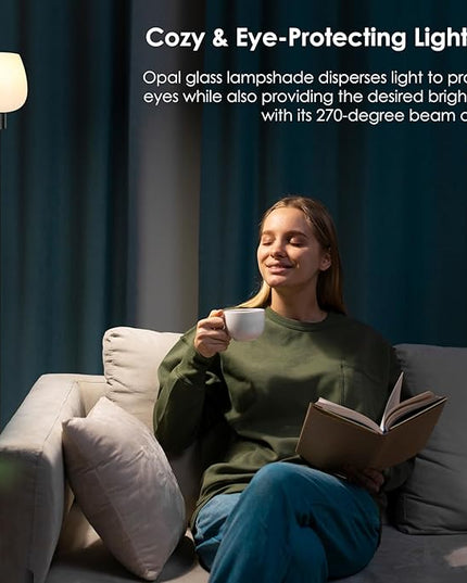 Floor Lamp for Living Room with 3 Color Temperatures, Standing Lamp with White Opal Glass Lampshade, Modern Tall Lamp with Foot Switch, Pole Lamp for Office Bedroom Dining Room, 9W LED Bulb Included - LeafyLoom