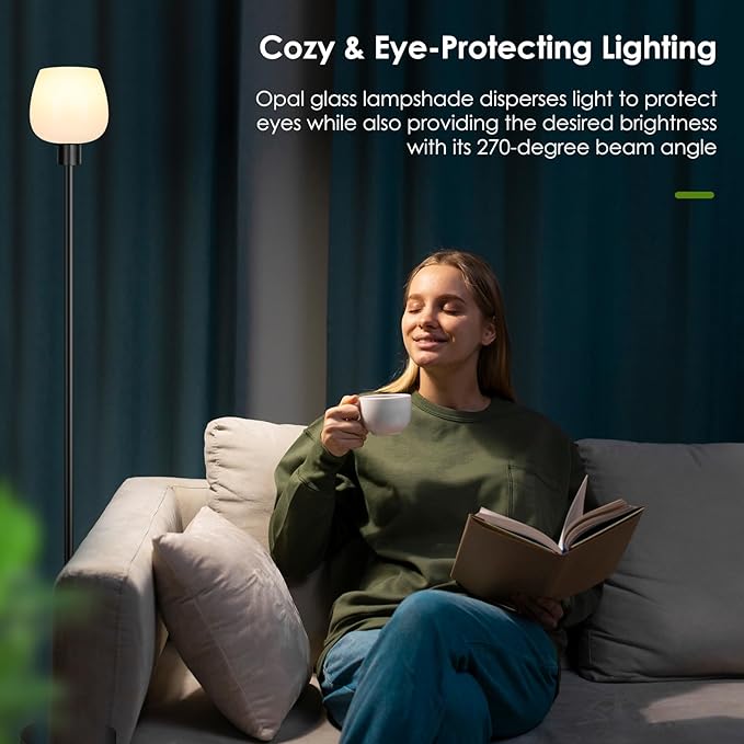 Floor Lamp for Living Room with 3 Color Temperatures, Standing Lamp with White Opal Glass Lampshade, Modern Tall Lamp with Foot Switch, Pole Lamp for Office Bedroom Dining Room, 9W LED Bulb Included - LeafyLoom