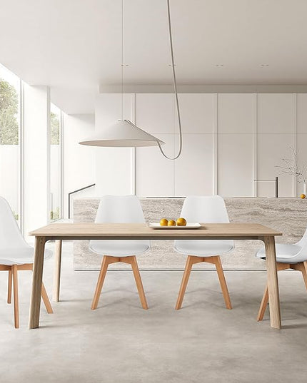Sweetrcrispy Dining Chairs, Dining Chairs Set of 4, Dining Room Chairs, Kitchen Chairs, Mid Century Modern Chairs, PU Leather Upholstered Chairs with Wood Legs, Kitchen & Dining Room Chairs, White - LeafyLoom