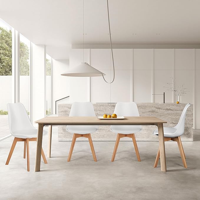 Sweetrcrispy Dining Chairs, Dining Chairs Set of 4, Dining Room Chairs, Kitchen Chairs, Mid Century Modern Chairs, PU Leather Upholstered Chairs with Wood Legs, Kitchen & Dining Room Chairs, White - LeafyLoom