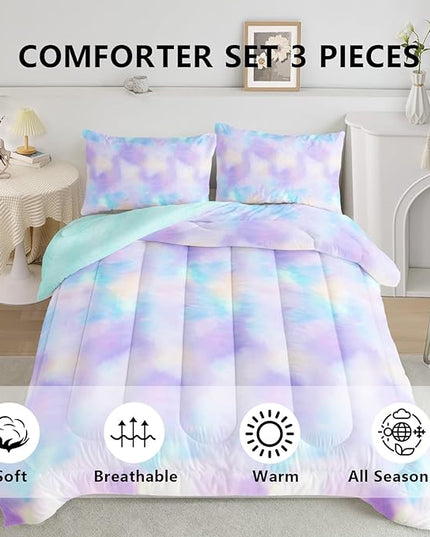 Axolotl Tie Dye Bedding Set Twin,Pink Blue Purple Comforter Set,Boho Psychedelic Bedding Colorful Tie Dye Pastel Comforter Set,Rainbow Bedding Set for Kids Girls Teens Women,1 Quilt 2 Pillowcases - LeafyLoom