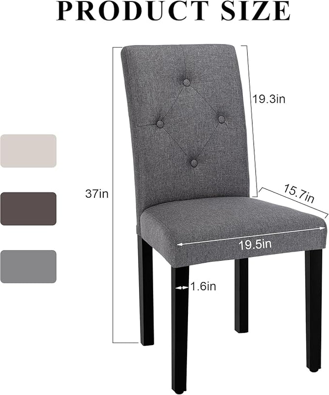 VECELO Upholstered Dining Chairs Set of 2 Modern Fabric and Solid Wood Legs &High Back for Kitchen/Living Room-DGRY - LeafyLoom