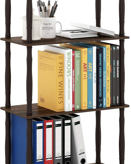 Furinno Turn-N-Tube 4-Tier Multipurpose Shelf Display Rack, Classic Tubes, Walnut/Brown - LeafyLoom