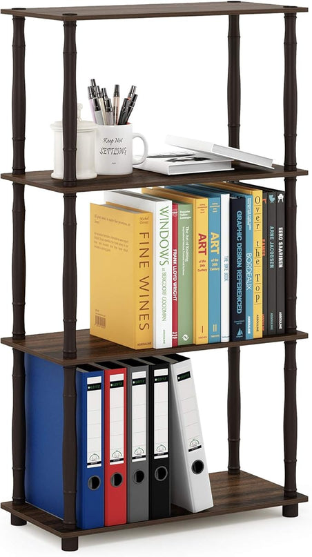 Furinno Turn-N-Tube 4-Tier Multipurpose Shelf Display Rack, Classic Tubes, Walnut/Brown - LeafyLoom