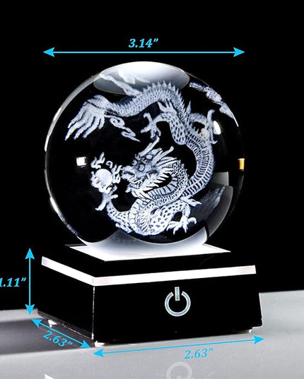 Qianwei Chinese Dragon Decor Gifts, Dragon Statue Figurines Stuff Decorations 3D Laser Etched Halloween Crystal Balls Feng Shui for Witchcraft Paper Weights Glass Decor - LeafyLoom
