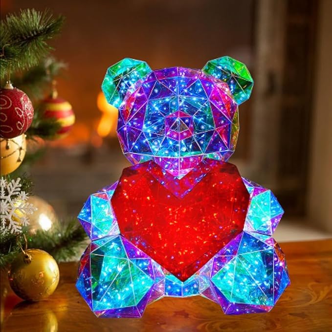 Teddy Bear Night Light, Teddy Bear Decor with Led Lights for Bedroom, Kids Room, Birthday, Graduation, Wedding, Fathers Day, for Mom, Women, Men - LeafyLoom