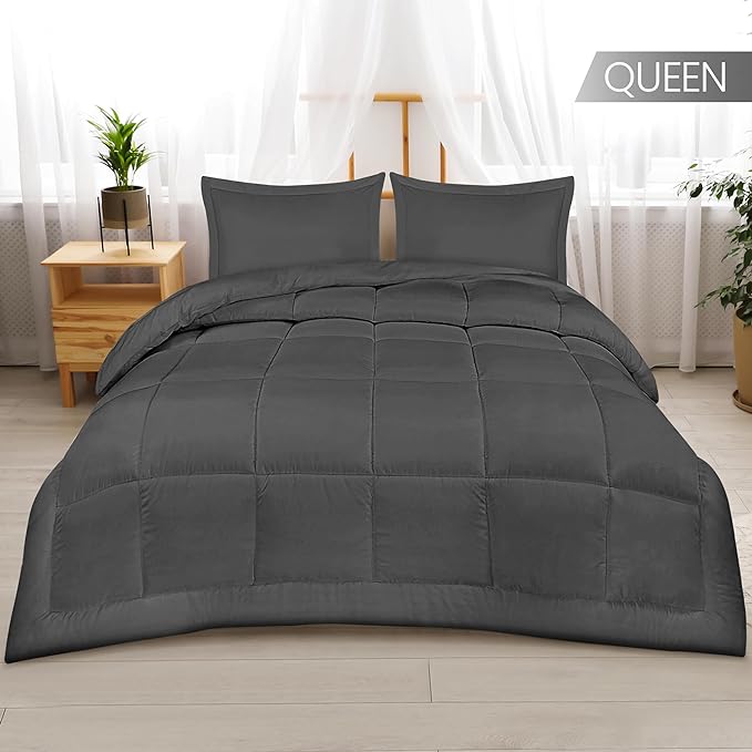 Utopia Bedding Queen Size Comforter Set with 2 Pillow Shams, Bedding Comforter Sets, Down Alternative Grey Comforter, Soft and Comfortable, Machine Washable - LeafyLoom