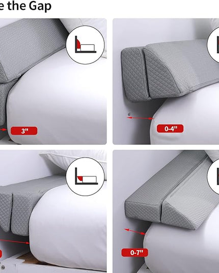 Pillow Wedge for Headboard Gap,Bed Gap Filler Twin Size,Foldable Bed Wedge Pillow for Headboard,Light Grey Bed Wedge Gap Filler,Foam Mattress Gap Filler,39"x6"x6" - LeafyLoom