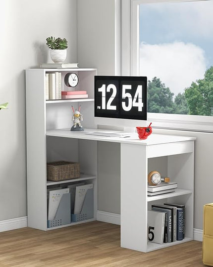 Computer Desk with Shelves, White - LeafyLoom