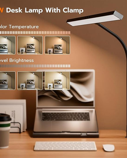 LED Desk Lamp, Architect Clamp Desk Lamps for Home Office, 20W Workbench Office Lighting with 3 Color Modes, and Stepless Dimming 23inch Wide Modern Desk Lamp for Reading - LeafyLoom