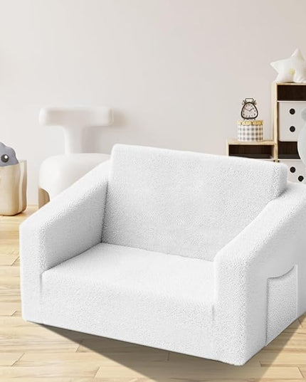 Kids Couch,2-in-1 Toddler Chairs for Boys,Kids Sofa with Storage,Comfortable Kids Sofa Bed,Fun Kids Lounge Chair,Toddler Furniture,Kids Playroom,Children'S Gifts (White) - LeafyLoom