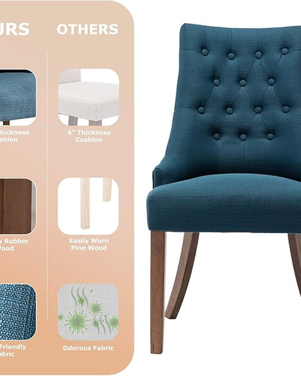 COLAMY Wingback Upholstered Dining Chairs Set of 4, Fabric Side Dining Room Chairs with Tufted Button, Living Room Chairs for Home Kitchen Resturant - Dark Blue - LeafyLoom