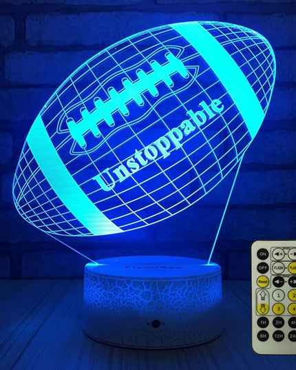 Football lamp, Rugby Ball Bedside Lamp 7 Colors Change + Remote Control with Timer Kids Night Light Optical Illusion Lamps for Kids Lamp As a Gift Ideas for Boys or Kids - LeafyLoom