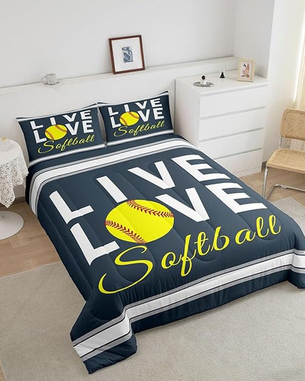 Feelyou Kids Softball Comforter Set Queen Size Softball Gaming Bedding Set for Boys Girls Teens Bedroom Decor Sports Theme Comforter Women Men Baseball Gaming Duvet Set with 2 Pillow Case - LeafyLoom