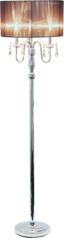 Elegant Designs LF1002-BLK Trendy Romantic Sheer Shade Hanging Crystals, Black Floor Lamp - LeafyLoom