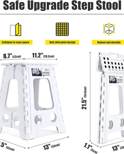 Delxo 17.5 Inch Folding Step Stool, Heavy Duty Foldable Stool for Adults,Premium Portable Collapsible Plastic Step Stool,Non Slip Folding Stools for Kitchen Bathroom Bedroom Up to 400LBS,(White 1PC) - LeafyLoom
