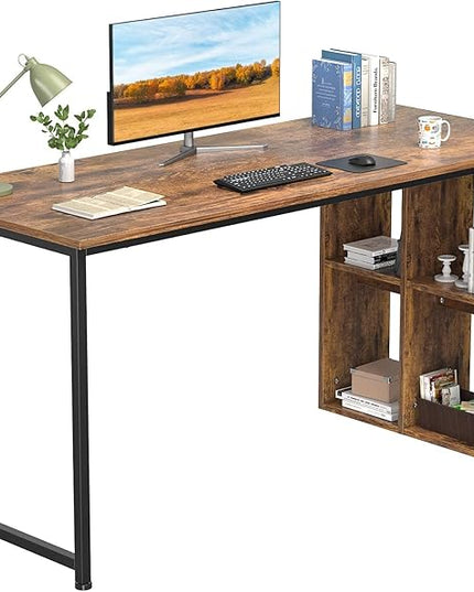 Homfio 47.2'' Computer Desk with Storage Shelves, Modern Home Office Desk Computer Table with Cabinets, Student Studying Writing Desk Wood Desk Workstation for Home Office, Rustic Brown - LeafyLoom