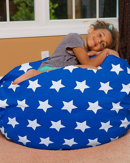 Posh Creations Bean Bag Chair for Kids, Teens, and Adults Includes Removable and Machine Washable Cover, 38in - Large, Canvas White Stars on Blue - LeafyLoom