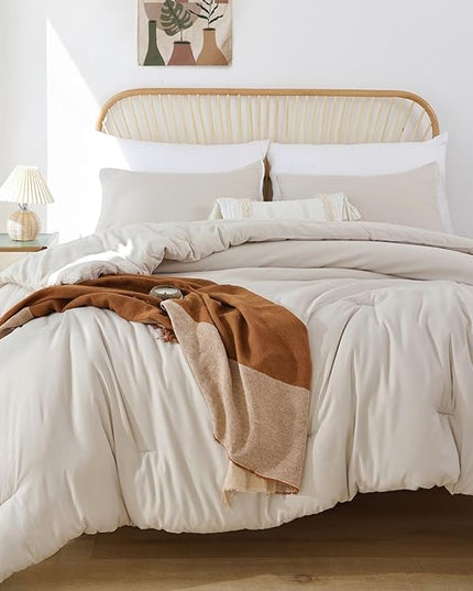 ROSGONIA Beige Twin Comforter Set for College Girls Boys, 1 Boho Comforter & 1 Pillowcase, All Season Kids Comforter Sets Lightweight Dorm Bedding - LeafyLoom