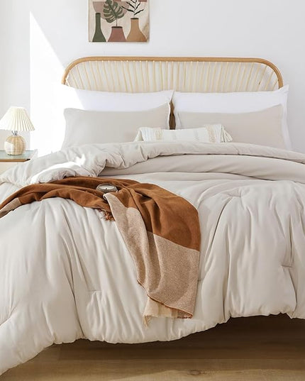 ROSGONIA California King Comforter Set Beige, 3pcs (1 Boho Cal King Comforter & 2 Pillowcases), All Season Bedding Soft Bedspread Blanket Quilt - LeafyLoom