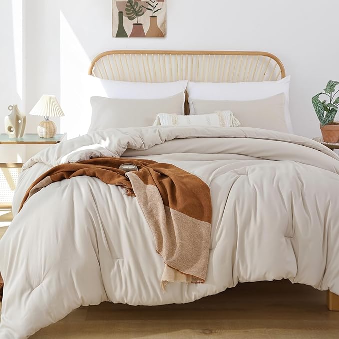 ROSGONIA Comforter Full Size for Girls Boys Teens Beige, 3pcs (1 Boho Comforter & 2 Pillowcases), Lightweight Dorm Bedding Soft All Season Bed Set - LeafyLoom
