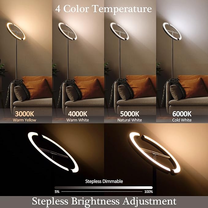 FIMEI Split Floor Lamp, Bright Modern LED Standing Lamp, Stepless Dimming and 4 Color Temperature, Eye-Protection Reading Standing Light for Living Room Bedroom Office, Touch&Remote Control, Gray - LeafyLoom