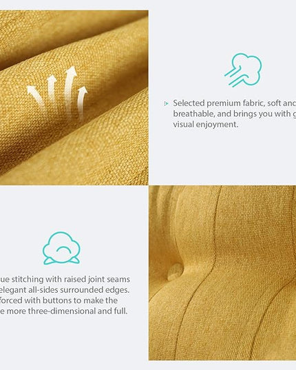 Johnear Large Headboard Pillow Cotton Linen Daybed Cushion Backrest Bolster Pillow Support Positioning Bed Sofa Rest Reading Pillow （Yellow, 39 x 3 x 20 inches） - LeafyLoom