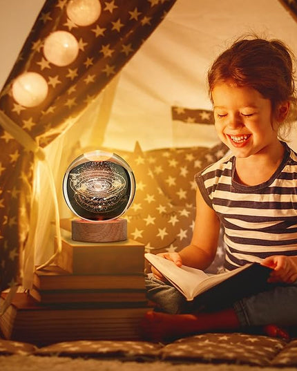 Large 3D Solar System Crystal Ball, Crystal Lamp 16 Color Changing Night Light with Remote Control for Bedroom Decor, Birthday Gift for Teens Boys and Girls, Solar System Model - LeafyLoom