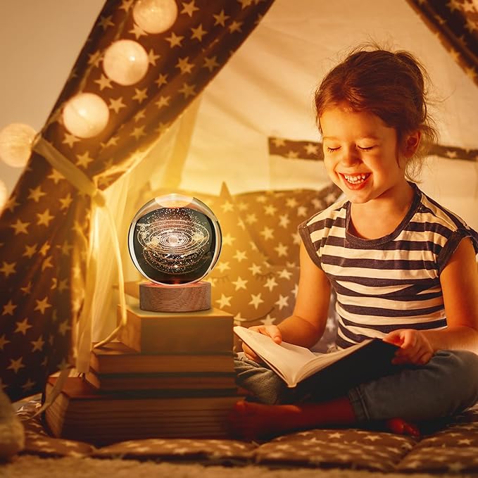 Large 3D Solar System Crystal Ball, Crystal Lamp 16 Color Changing Night Light with Remote Control for Bedroom Decor, Birthday Gift for Teens Boys and Girls, Solar System Model - LeafyLoom