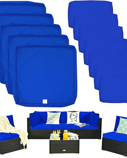 ClawsCover 12 Pack Outdoor Seat and Back Cushions Replacement Covers Fit for 6Pieces 5-Seater Wicker Rattan Patio Furniture Conversation Set Sectional Couch Chairs,Royal Blue-Include Cover Only - LeafyLoom