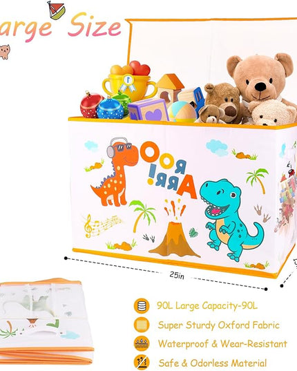 Large Toy Box Chest, Collapsible Sturdy Toy Storage Organizer for Kids, Boys, Girls, 25"x13"x16" Toy Chest Storage Bins with Lids Toy Bins Baskets Boxes for Living Room, Playroom, Nursery, White - LeafyLoom