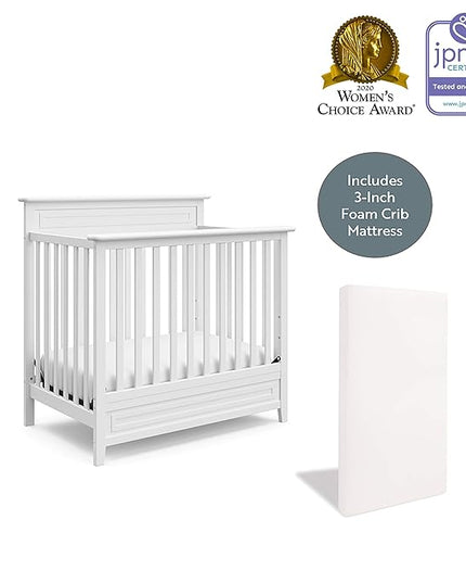 Storkcraft Petal 4-in-1 Convertible Mini Crib (White) – GREENGUARD Gold Certified, Converts to Daybed and Twin-Size Bed, Includes Bonus 2.75-inch Mini Crib Mattress, Mini Crib with Mattress Included - LeafyLoom