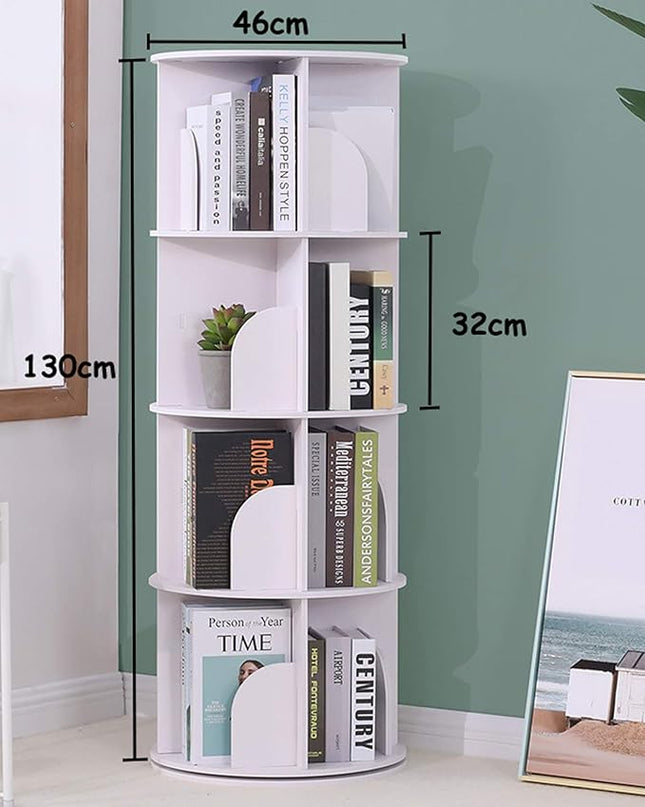 Arcwares Rotating Bookshelf, 4 Tier 360° Revolving Bookcase Corner PVC Wood-Plastic Board Bookcase, Stackable Bookshelf Organizer, Display Cabinet for Office Home Living Room - LeafyLoom