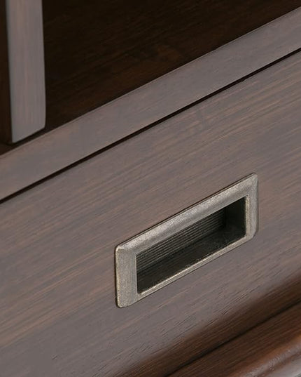 SIMPLIHOME Draper SOLID HARDWOOD 22 Inch Mid Century Modern Bookcase and Storage Unit in Medium Auburn Brown, For the Living Room, Study Room and Office - LeafyLoom